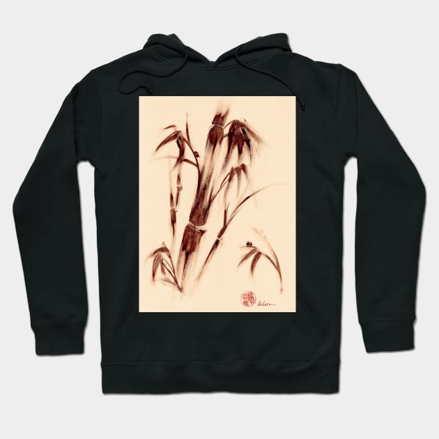 Old Friends - Sumie Ladybug & Bamboo Painting Hoodie by tranquilwaters